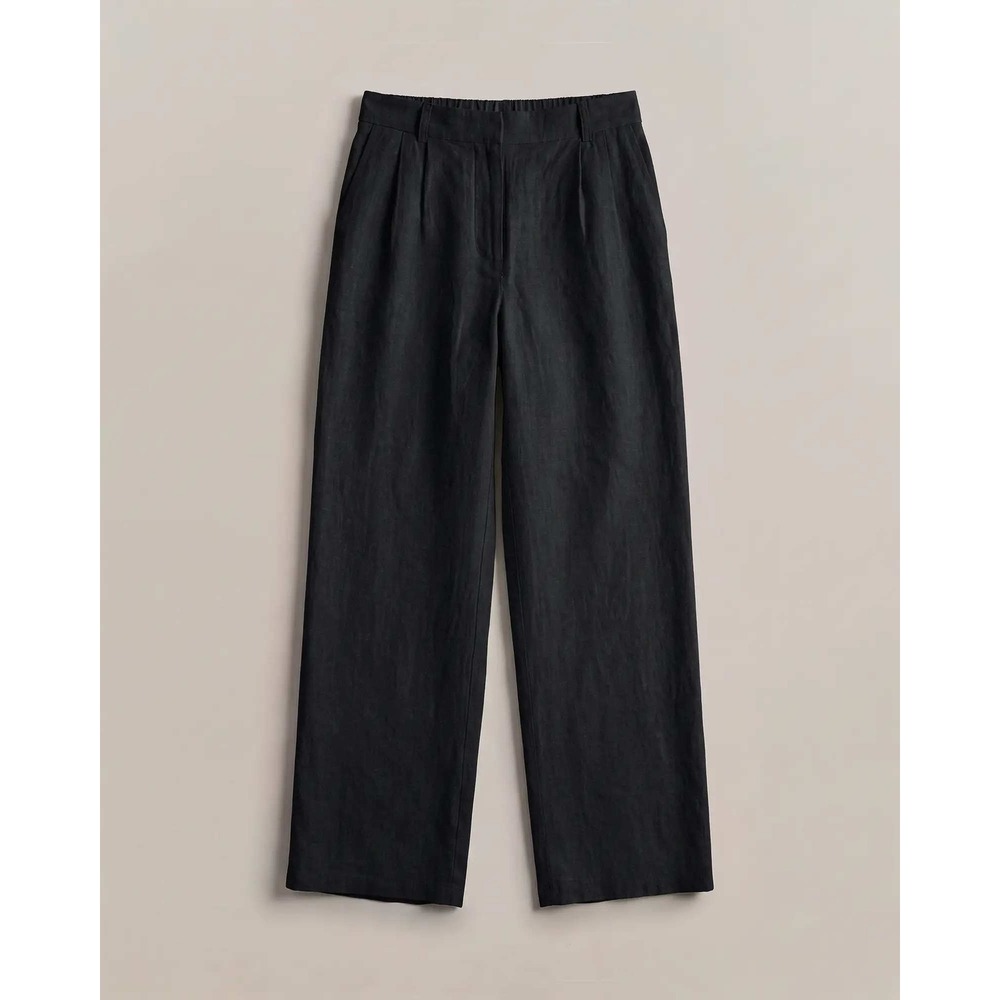 Quince European Linen Pleated Pants Black Size 6 Wide Leg Trouser NWT